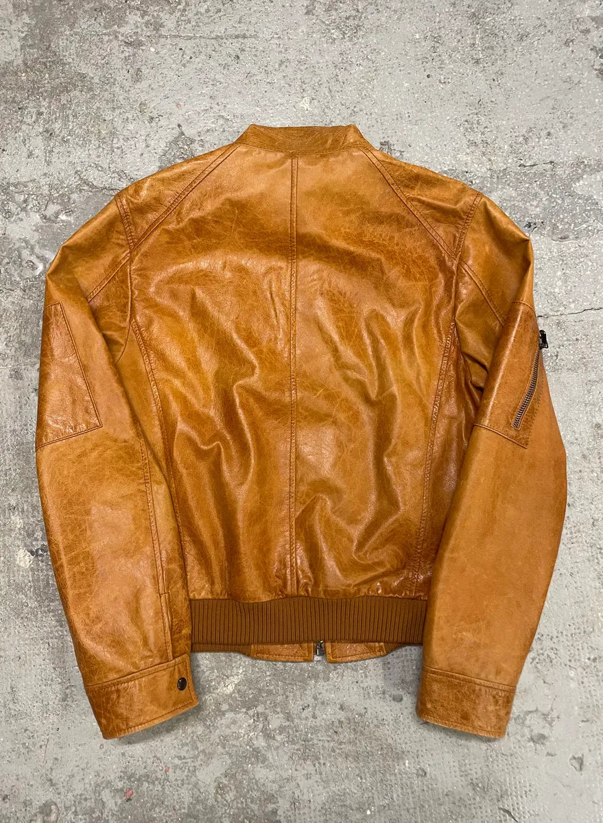 2000s Dolce & Gabbana Camel Multi Zips Biker Leather Jacket (L) 3