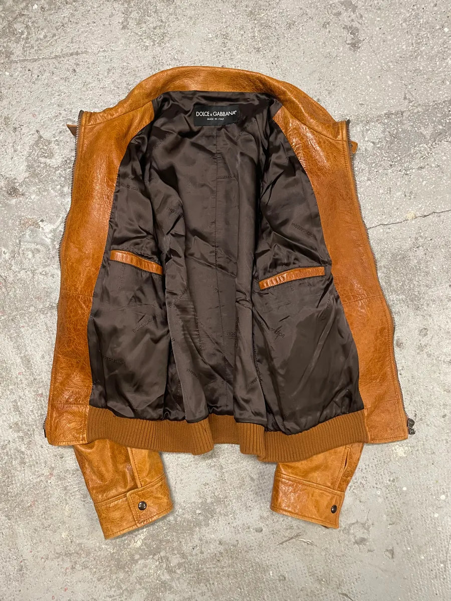 2000s Dolce & Gabbana Camel Multi Zips Biker Leather Jacket (L) 4