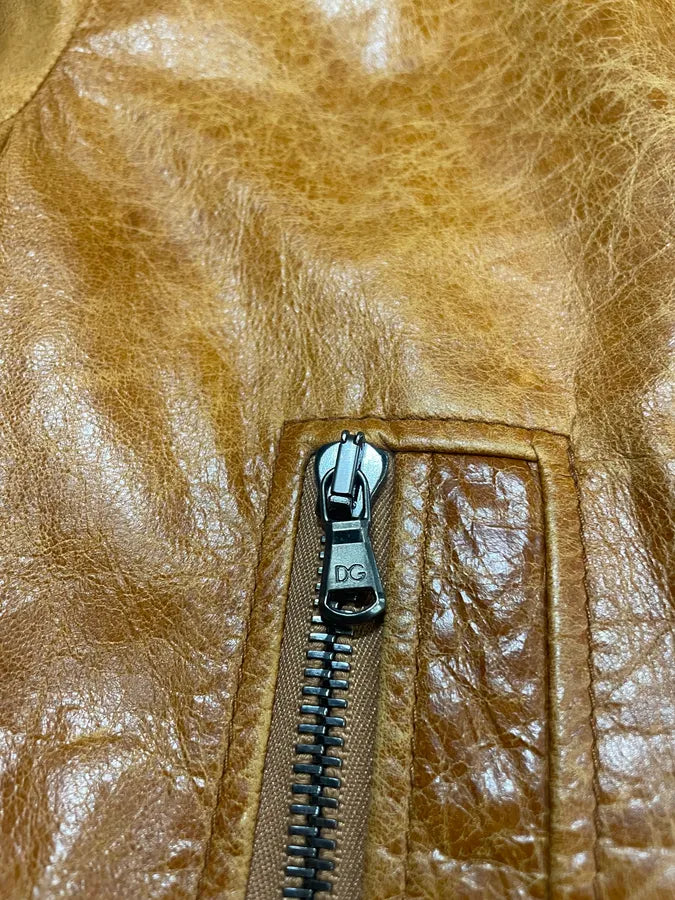 2000s Dolce & Gabbana Camel Multi Zips Biker Leather Jacket (L) 6