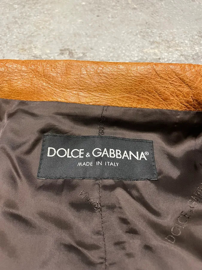 2000s Dolce & Gabbana Camel Multi Zips Biker Leather Jacket (L) 7