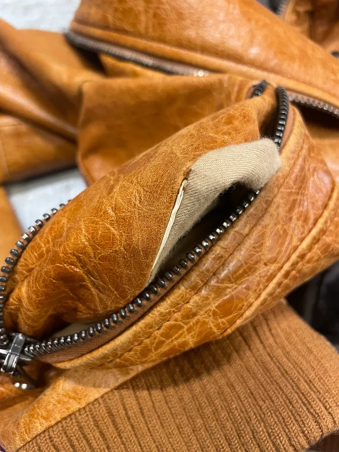 2000s Dolce & Gabbana Camel Multi Zips Biker Leather Jacket (L) 8