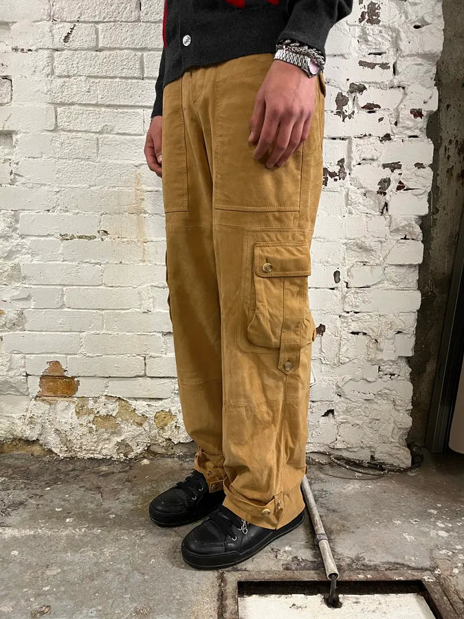 2000s Dolce & Gabbana Camel Suede Leather Cargo Pants NJsnYDf 1