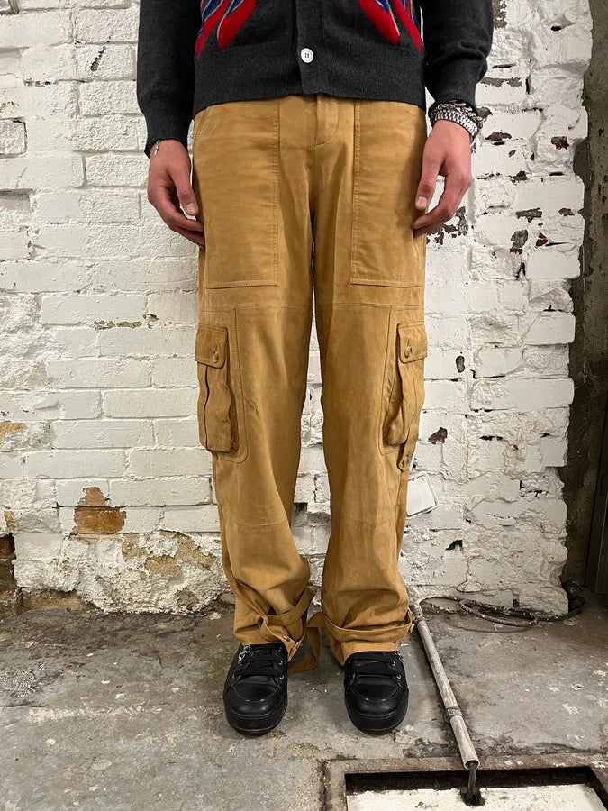 2000s Dolce & Gabbana Camel Suede Leather Cargo Pants NJsnYDf 0