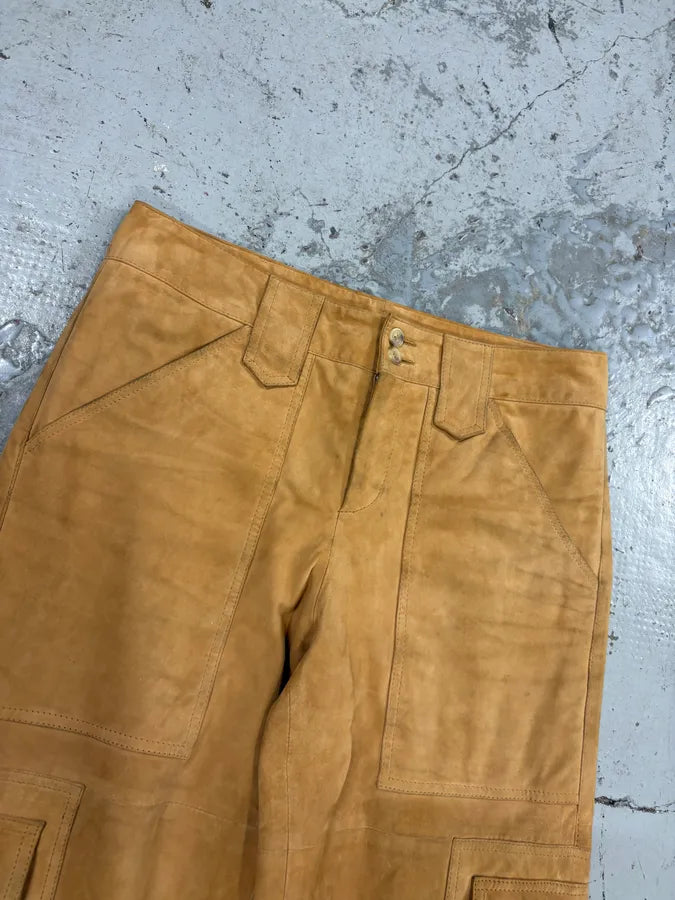 2000s Dolce & Gabbana Camel Suede Leather Cargo Pants NJsnYDf 4