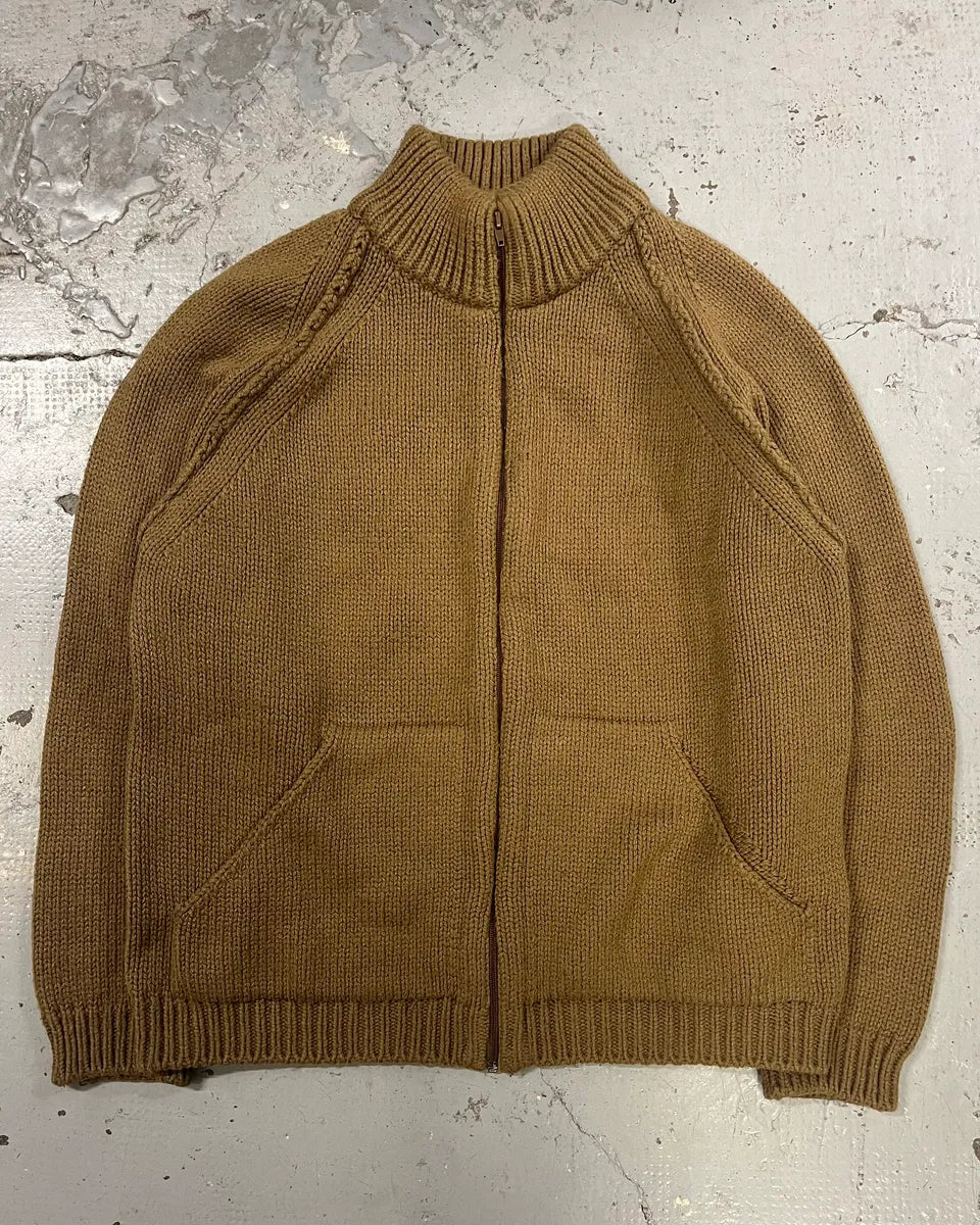 1990s Dolce & Gabbana Camel Wool Zip-Up Sweater zXDtHWz 0
