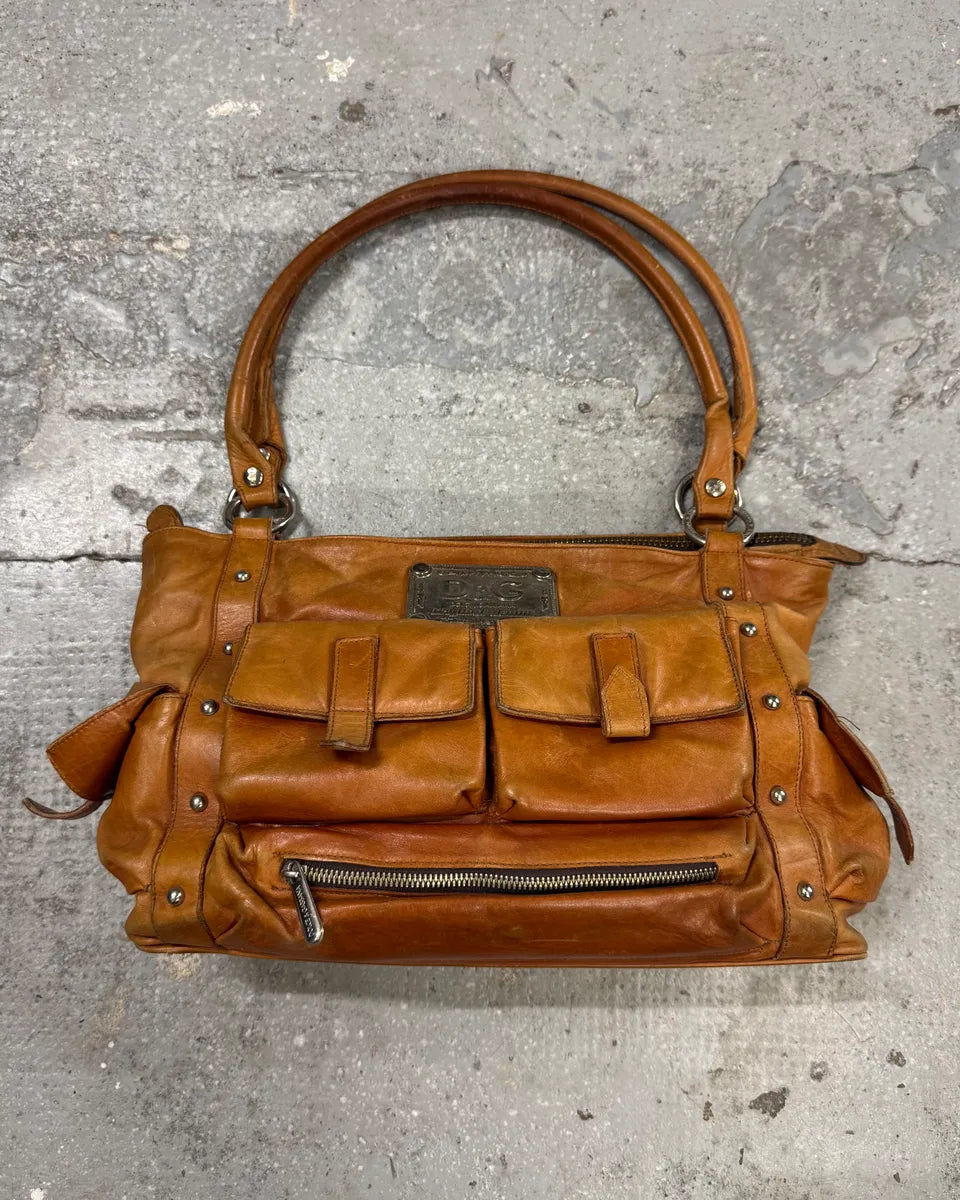 2000s Dolce & Gabbana Camel Zip Leather Cargo Handbag (OS) 0