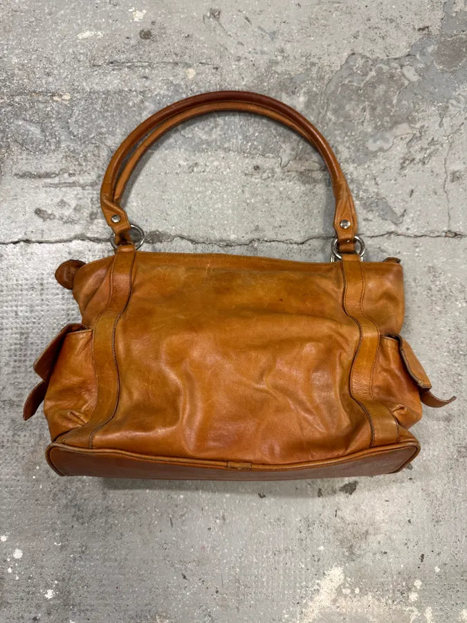 2000s Dolce & Gabbana Camel Zip Leather Cargo Handbag (OS) 1