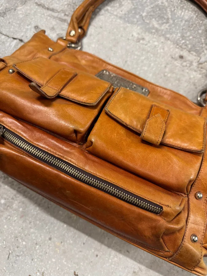 2000s Dolce & Gabbana Camel Zip Leather Cargo Handbag (OS) 2