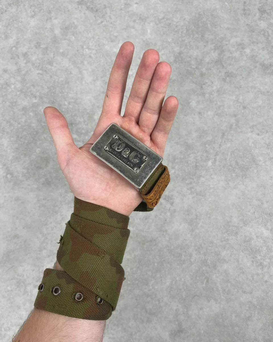 2000s Dolce & Gabbana Camo Green Canva Belt YafMyYo 0