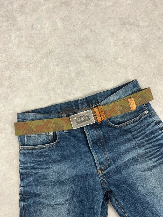 2000s Dolce & Gabbana Camo Green Canva Belt YafMyYo 1