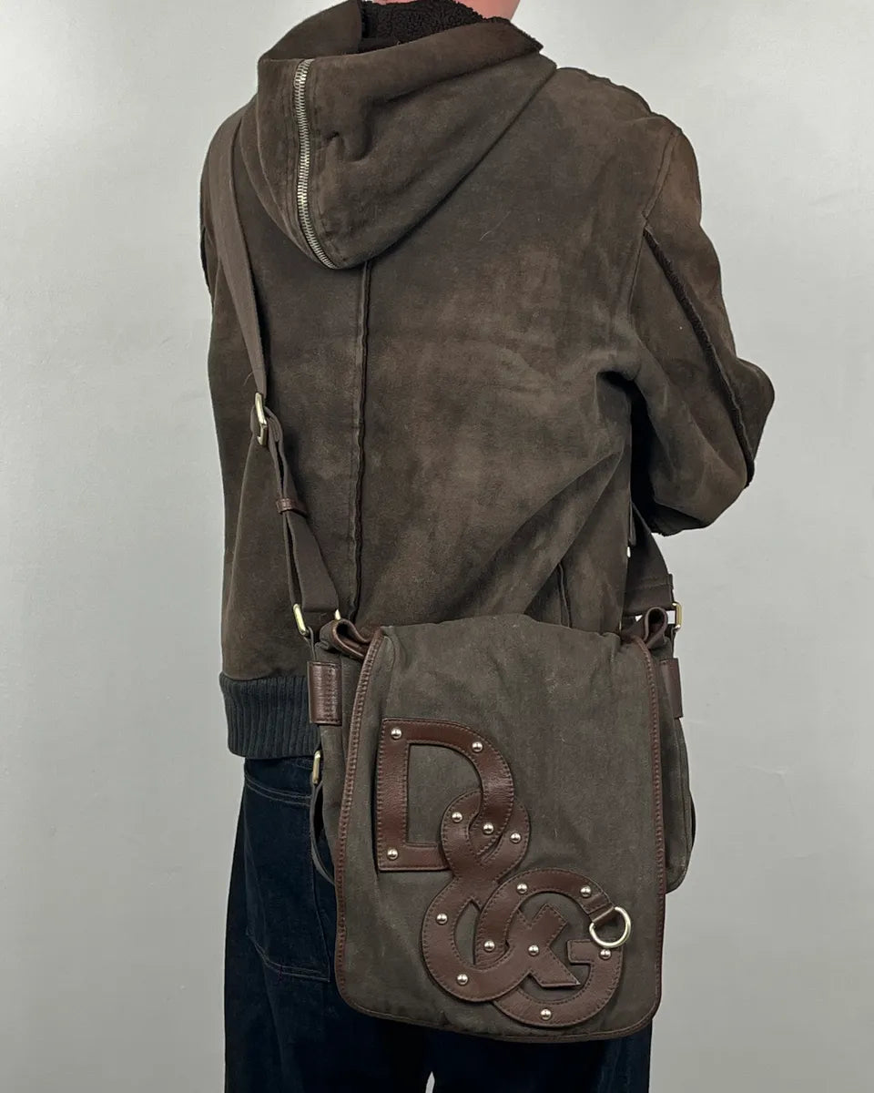 2000s Dolce & Gabbana Canvas Leather Studded Shoulder Bag qDtqKJh 2