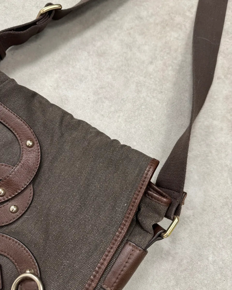 2000s Dolce & Gabbana Canvas Leather Studded Shoulder Bag qDtqKJh 5
