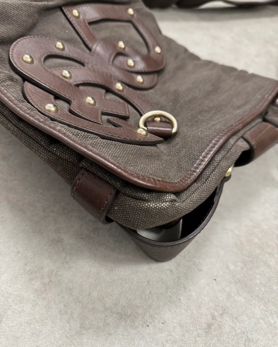 2000s Dolce & Gabbana Canvas Leather Studded Shoulder Bag qDtqKJh 7