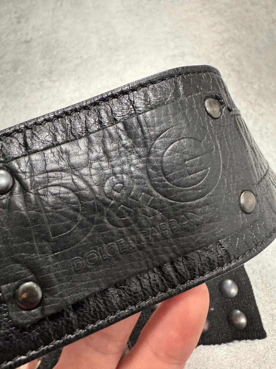 2000s Dolce & Gabbana Cargo Black Leather Butonned Belt WMWhkZP 6