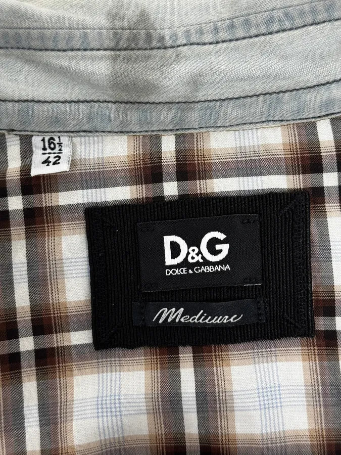 2000s Dolce & Gabbana Cargo Hybrid Checkered Brown & White Shirt UCFVZXn 10