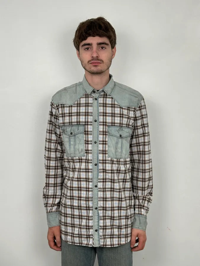 2000s Dolce & Gabbana Cargo Hybrid Checkered Brown & White Shirt UCFVZXn 1