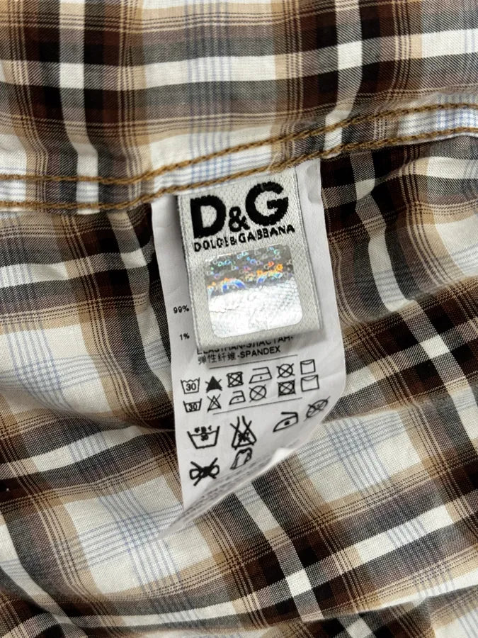 2000s Dolce & Gabbana Cargo Hybrid Checkered Brown & White Shirt UCFVZXn 11
