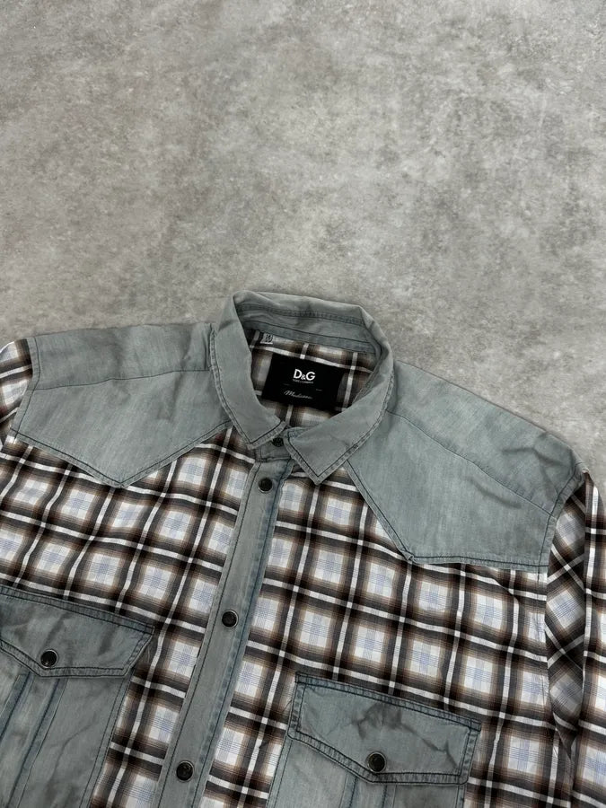 2000s Dolce & Gabbana Cargo Hybrid Checkered Brown & White Shirt UCFVZXn 4