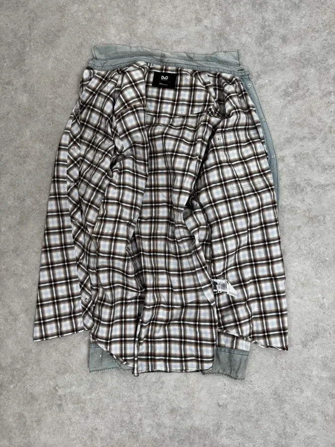 2000s Dolce & Gabbana Cargo Hybrid Checkered Brown & White Shirt UCFVZXn 6