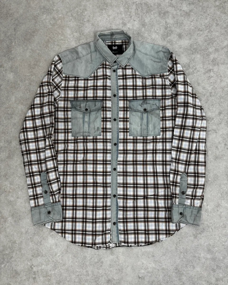 2000s Dolce & Gabbana Cargo Hybrid Checkered Brown & White Shirt UCFVZXn 0