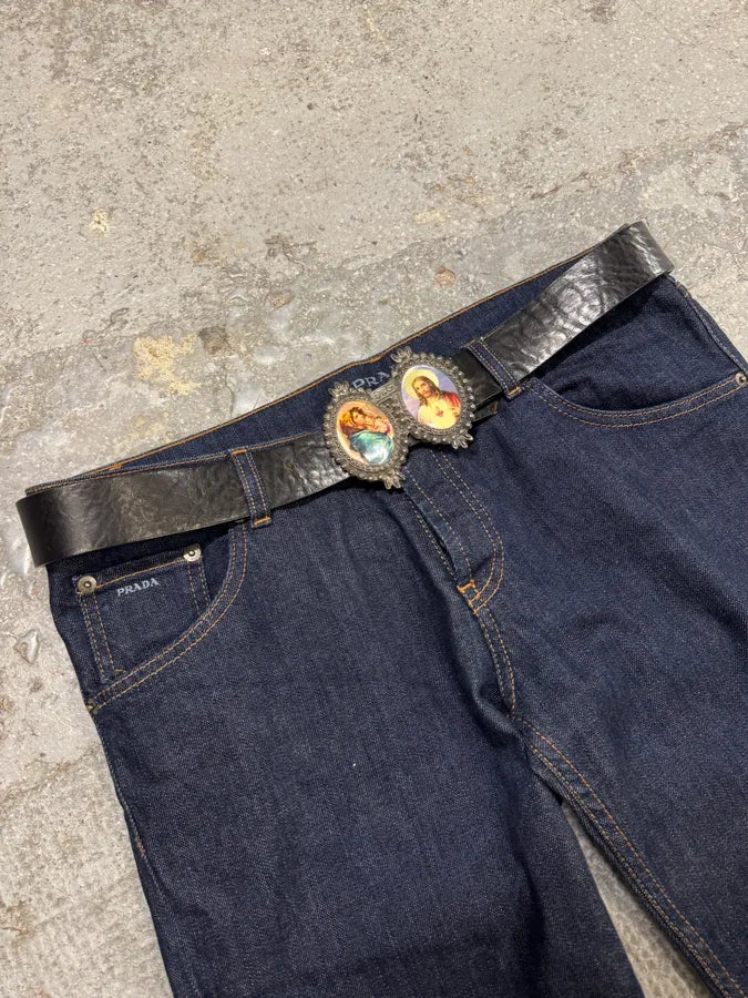 2000s Dolce & Gabbana Catholic Embellished Buckle Black Leather Belt (OS) uYIpWvO 1