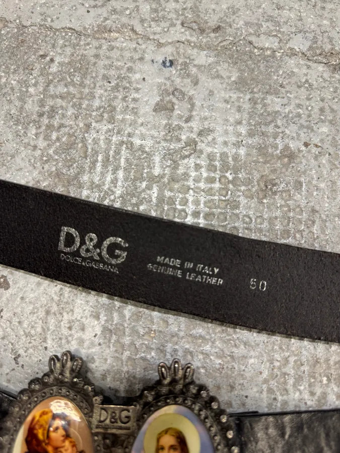 2000s Dolce & Gabbana Catholic Embellished Buckle Black Leather Belt (OS) uYIpWvO 4