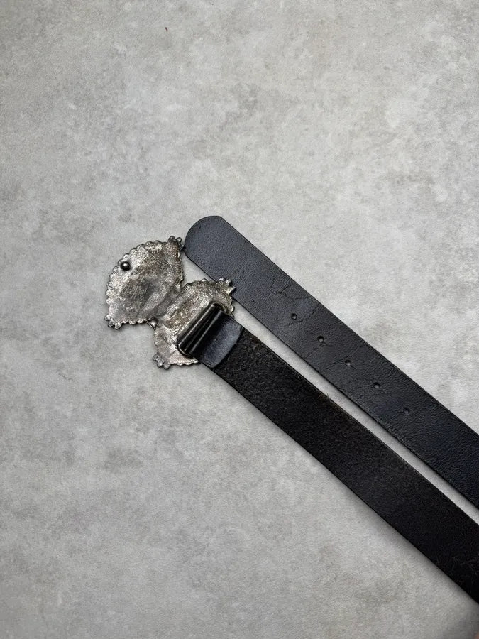 2000s Dolce & Gabbana Catholic Mary & Jesus Buckle Black Leather Belt VthVEVP 6