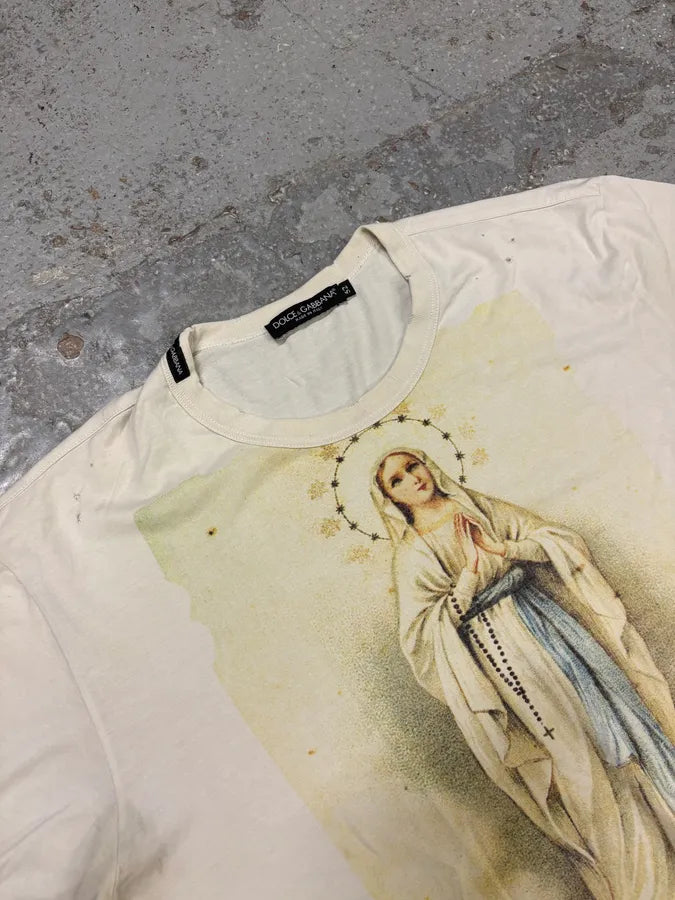 2000s Dolce & Gabbana Catholic Virgin Mary White T-Shirt DsPYHuy 4