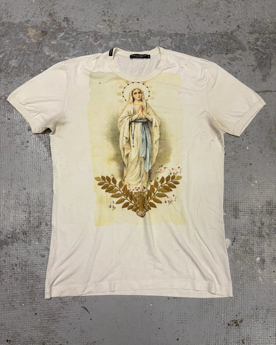 2000s Dolce & Gabbana Catholic Virgin Mary White T-Shirt DsPYHuy 0