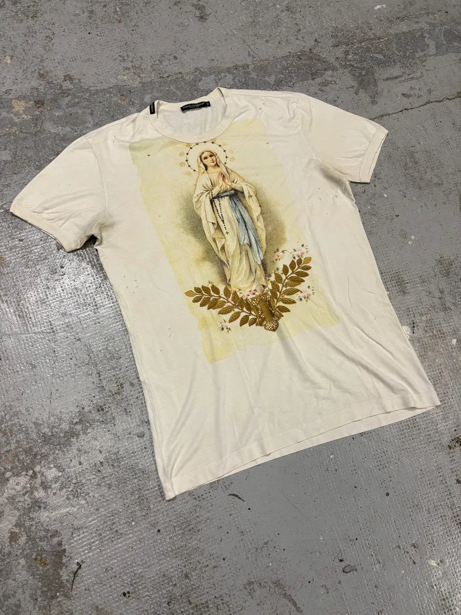 2000s Dolce & Gabbana Catholic Virgin Mary White T-Shirt DsPYHuy 3