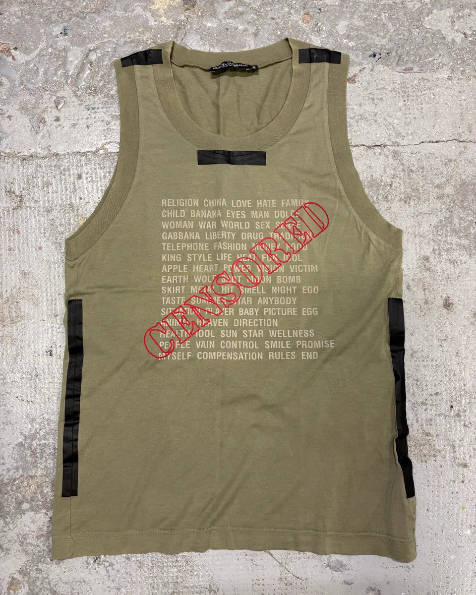 2000s Dolce & Gabbana Censored Khaki Tank Top aDRqqlM 0