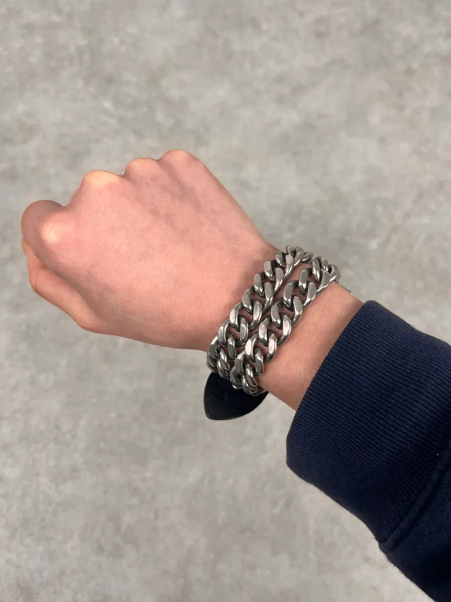 2000s Dolce & Gabbana Chain Black Leather Bracelet lfjrcgH 1