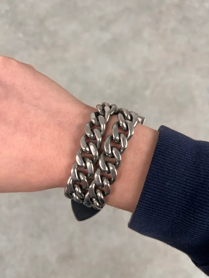 2000s Dolce & Gabbana Chain Black Leather Bracelet lfjrcgH 2