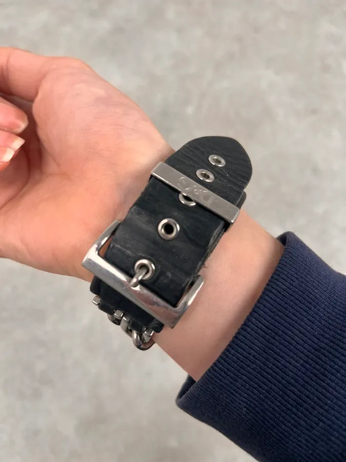 2000s Dolce & Gabbana Chain Black Leather Bracelet lfjrcgH 3