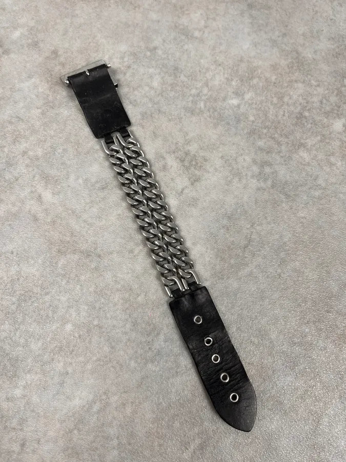 2000s Dolce & Gabbana Chain Black Leather Bracelet lfjrcgH 5
