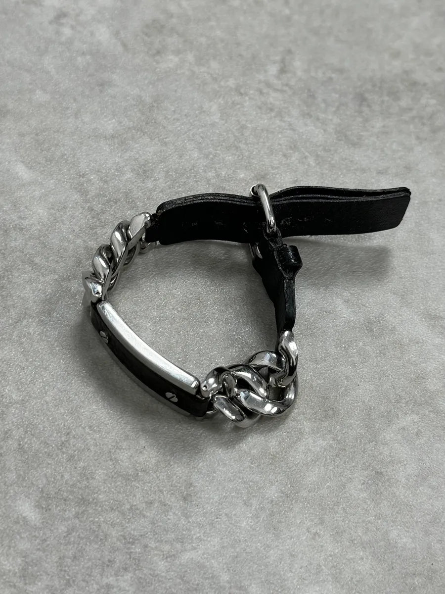 2000s Dolce & Gabbana Chain Black Leather Bracelet OAxwCId 1