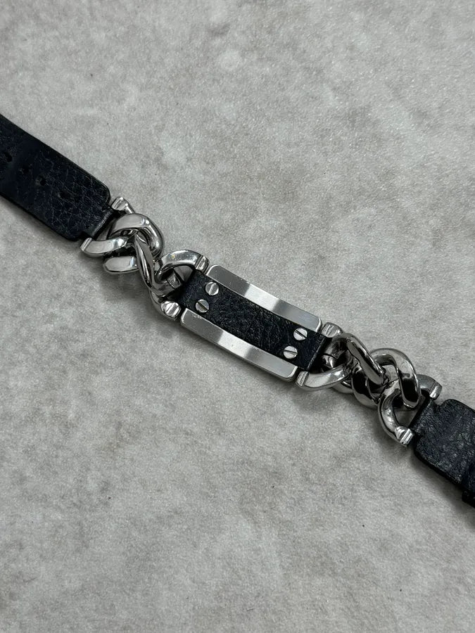 2000s Dolce & Gabbana Chain Black Leather Bracelet OAxwCId 5