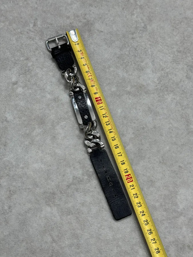 2000s Dolce & Gabbana Chain Black Leather Bracelet OAxwCId 7