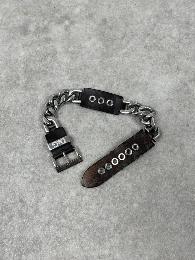 2000s Dolce & Gabbana Chain Brown Leather Belted Bracelet QkpYnnS 4