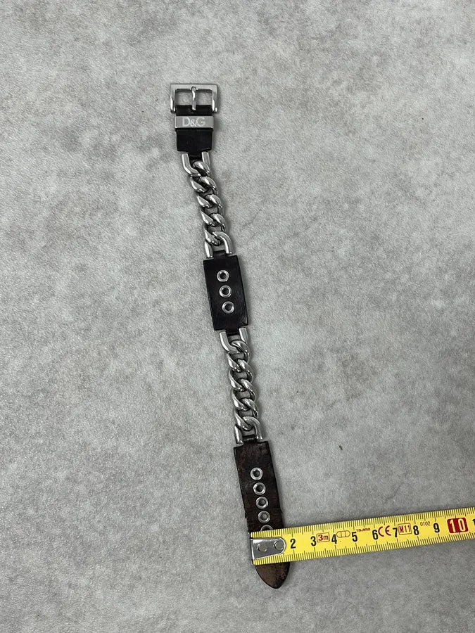 2000s Dolce & Gabbana Chain Brown Leather Belted Bracelet QkpYnnS 7