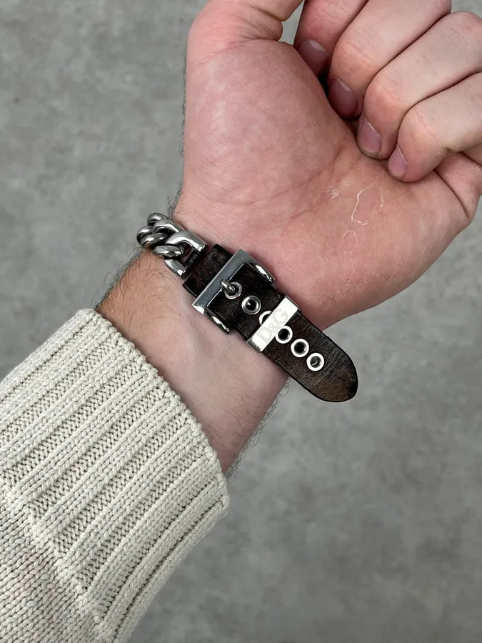 2000s Dolce & Gabbana Chain Brown Leather Belted Bracelet QkpYnnS 3