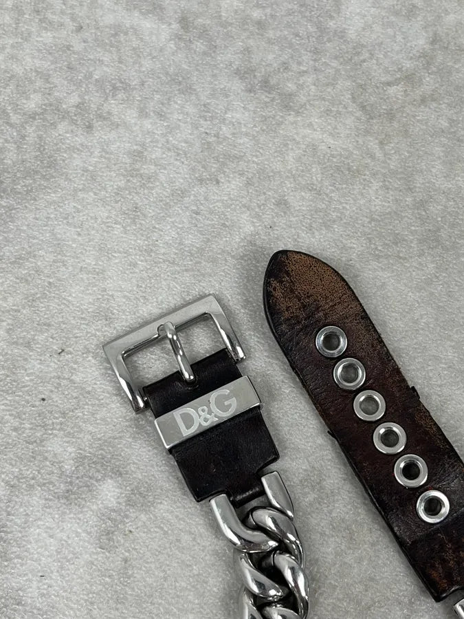 2000s Dolce & Gabbana Chain Brown Leather Belted Bracelet QkpYnnS 6