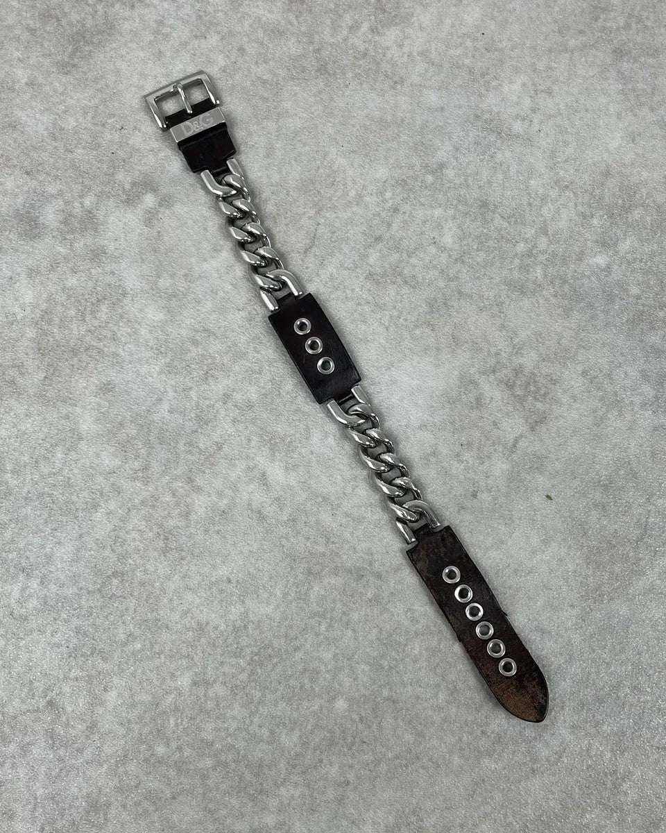 2000s Dolce & Gabbana Chain Brown Leather Belted Bracelet QkpYnnS 0
