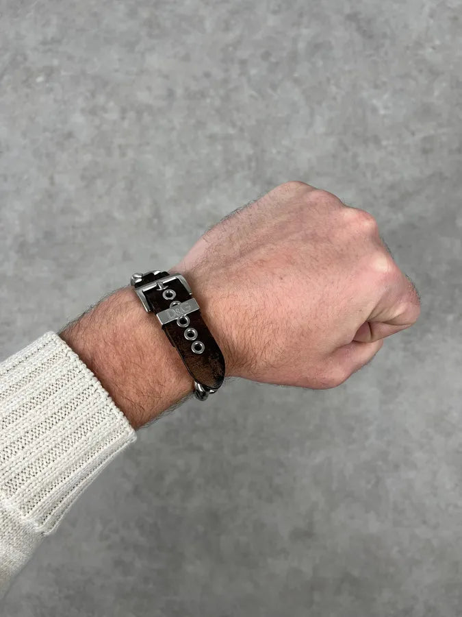 2000s Dolce & Gabbana Chain Brown Leather Belted Bracelet QkpYnnS 2