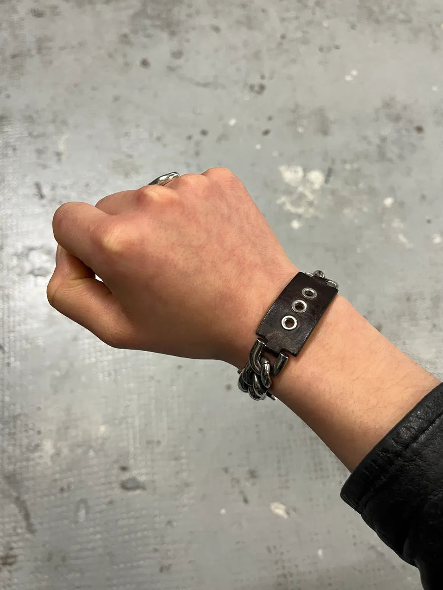 2000s Dolce & Gabbana Chain Brown Leather Bracelet gXCQPTX 0