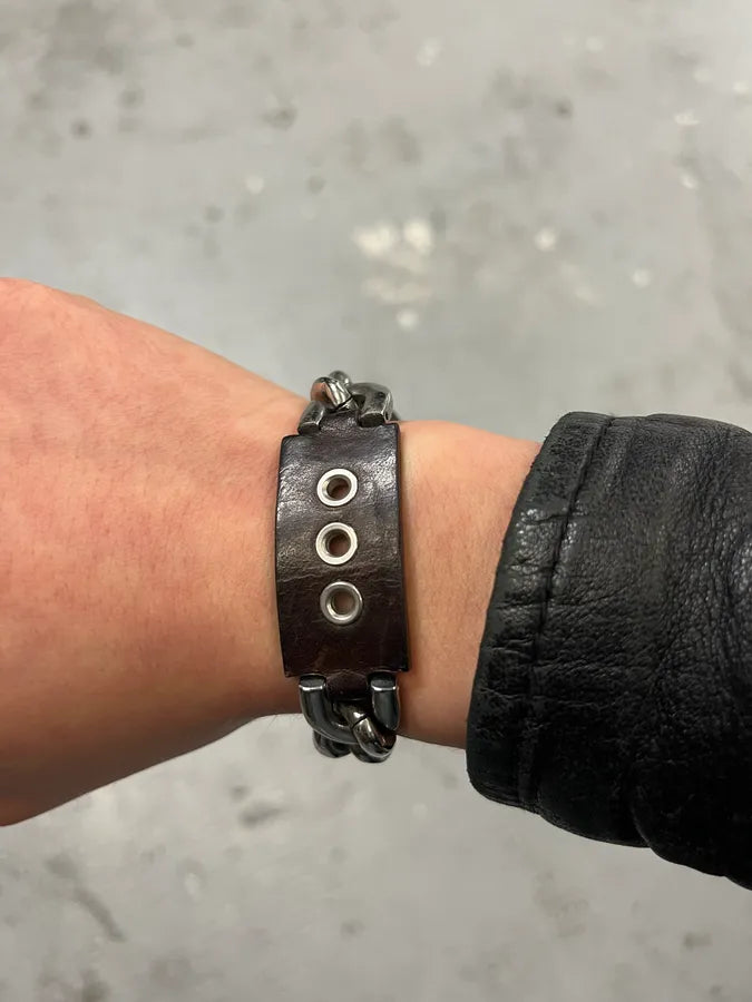 2000s Dolce & Gabbana Chain Brown Leather Bracelet gXCQPTX 2