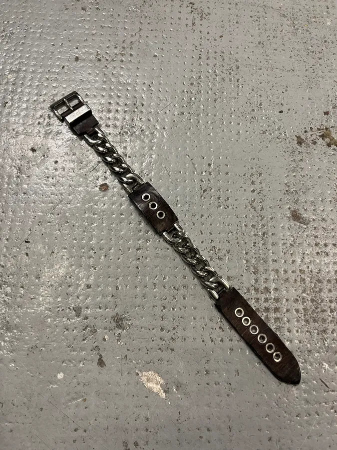 2000s Dolce & Gabbana Chain Brown Leather Bracelet gXCQPTX 4