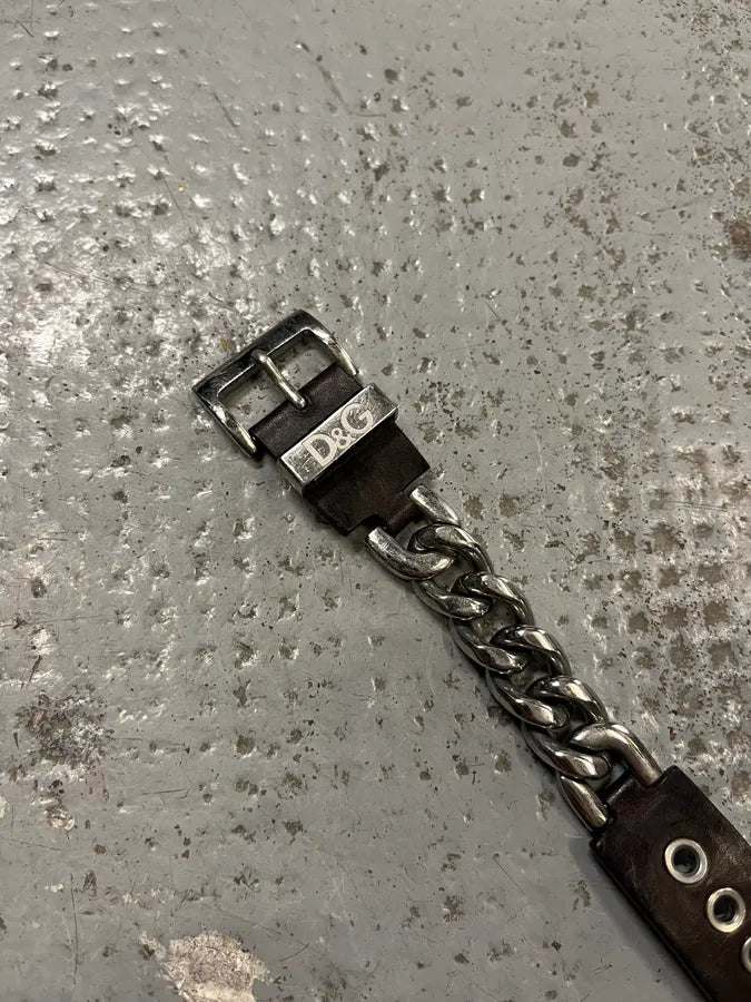 2000s Dolce & Gabbana Chain Brown Leather Bracelet gXCQPTX 5