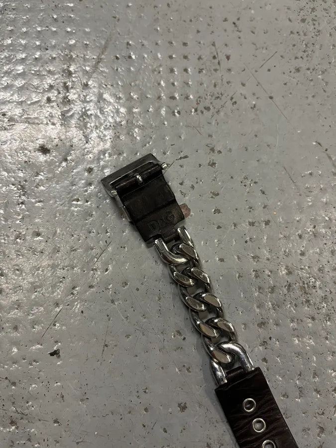 2000s Dolce & Gabbana Chain Brown Leather Bracelet gXCQPTX 7