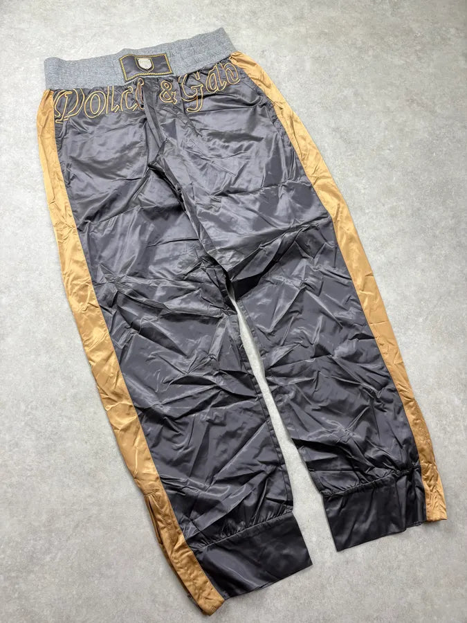 AW2005 Dolce & Gabbana Charcoal & Gold Satin Boxing Logo Trackpants kHtNqPL 4